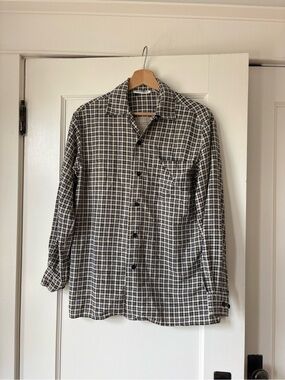 Vintage Ann Taylor Silk Plaid Button-Down in Navy and Cream